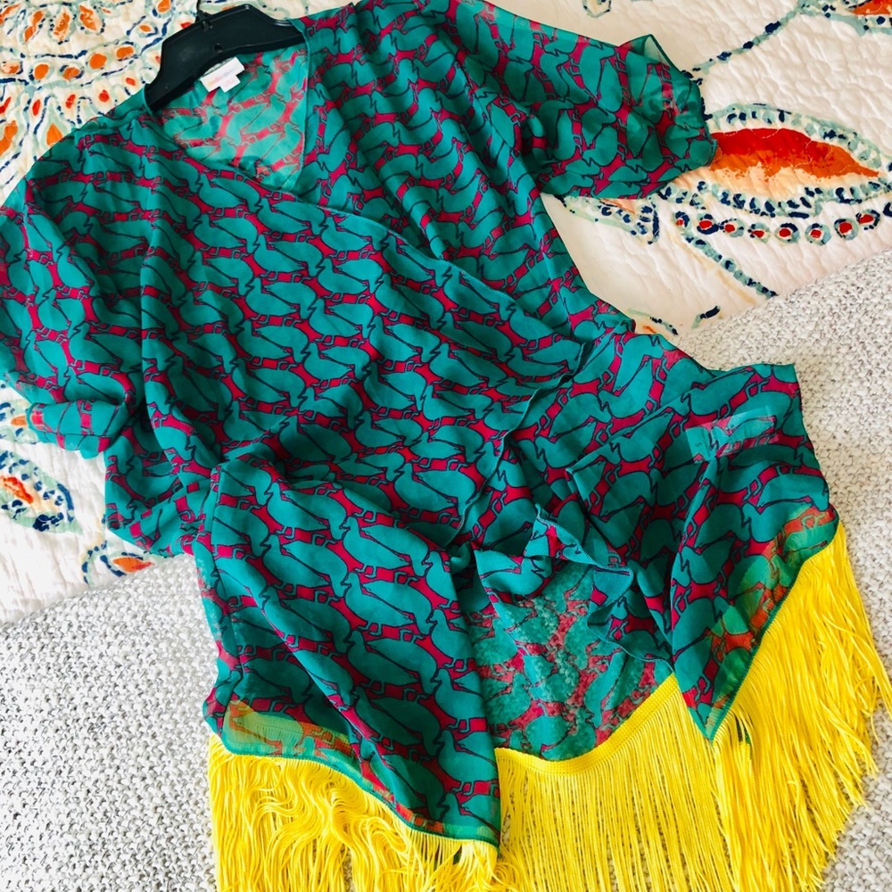 “Monroe” Duck Print Boho Fringe Edge Kimono Cardi NWOT (S) - Picture 10 of 14